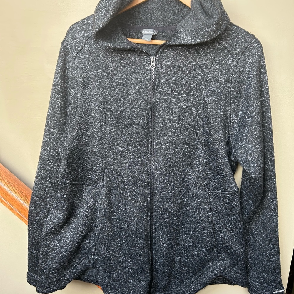 Eddie Bauer Black Flecked Full-Zip Hooded Sweatshirt